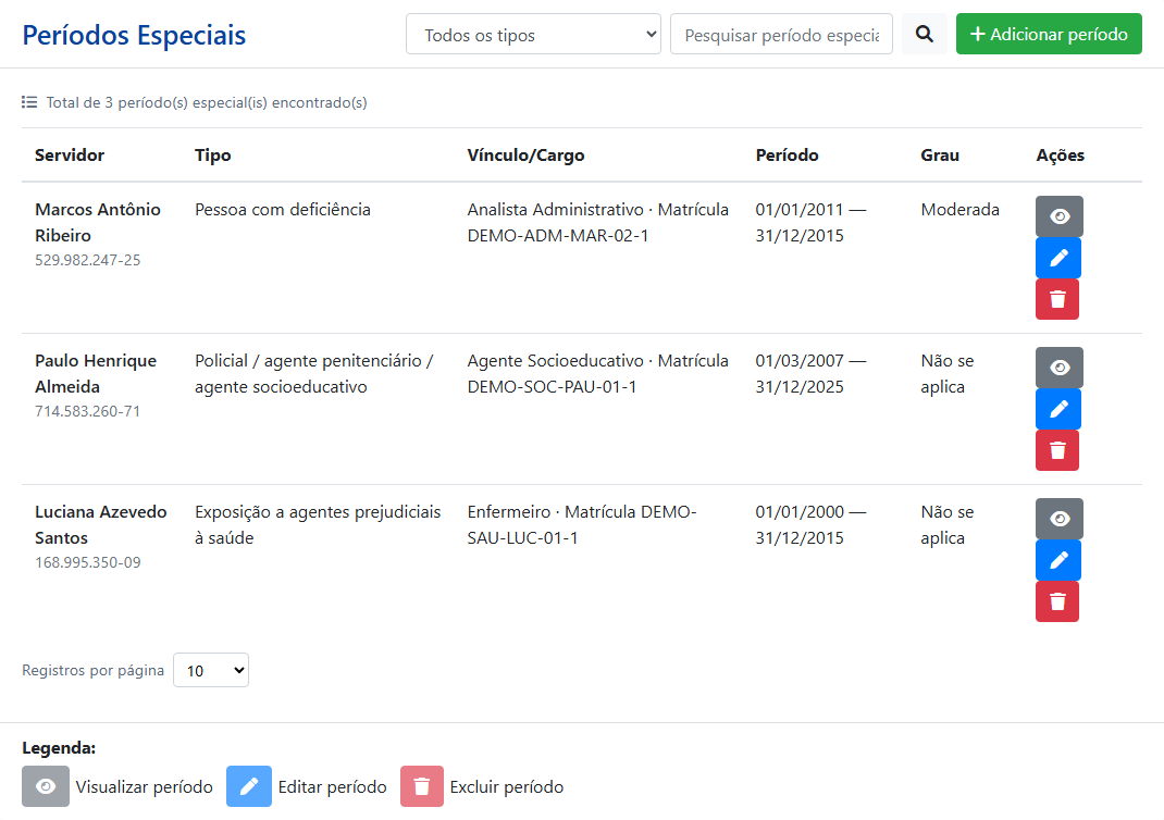 Períodos Especiais no ambiente demonstrativo do CNIS Municipal