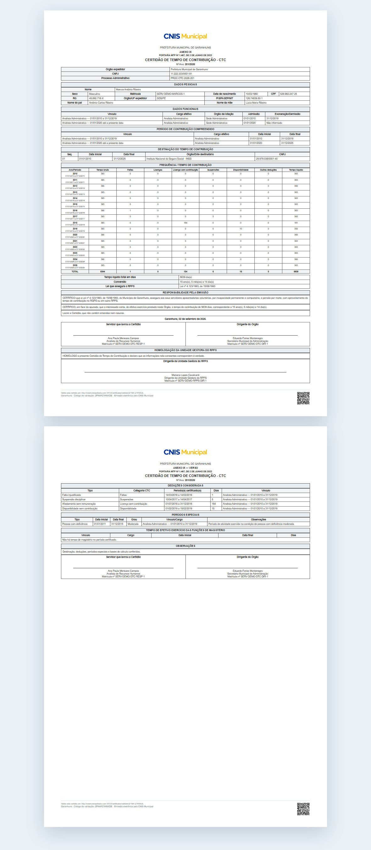 PDF oficial da CTC — Anexo IX no ambiente demonstrativo do CNIS Municipal