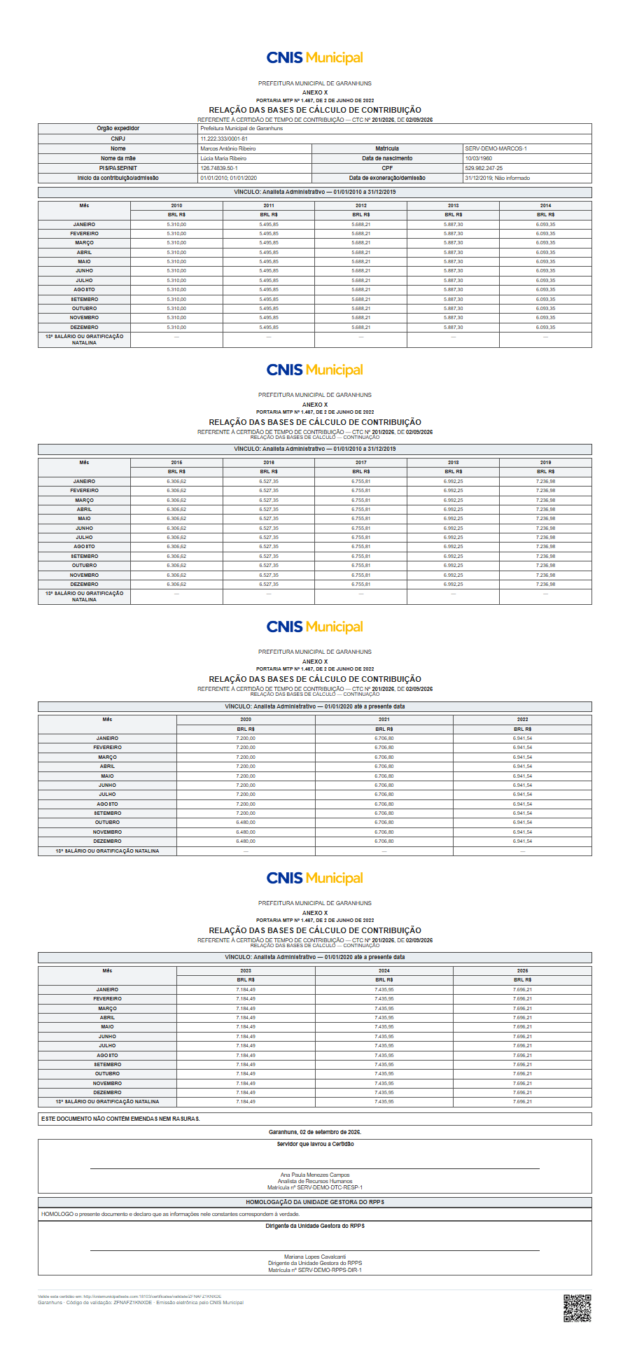 PDF oficial da CTC — Anexo X no ambiente demonstrativo do CNIS Municipal