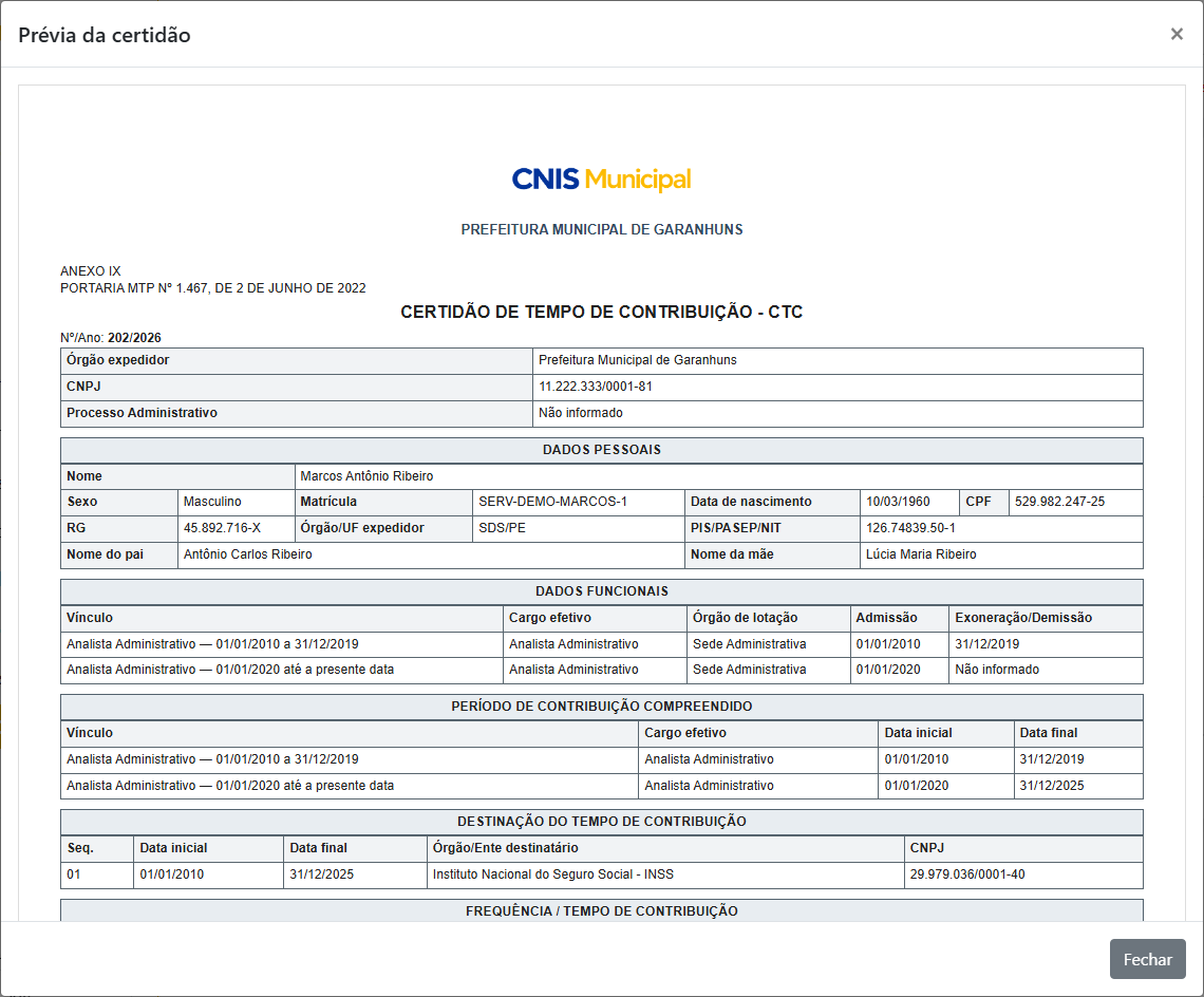 Prévia oficial do Anexo IX da CTC no CNIS Municipal