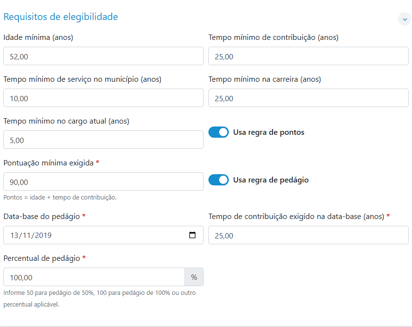 Elegibilidade, pontos e pedágio no ambiente demonstrativo do CNIS Municipal