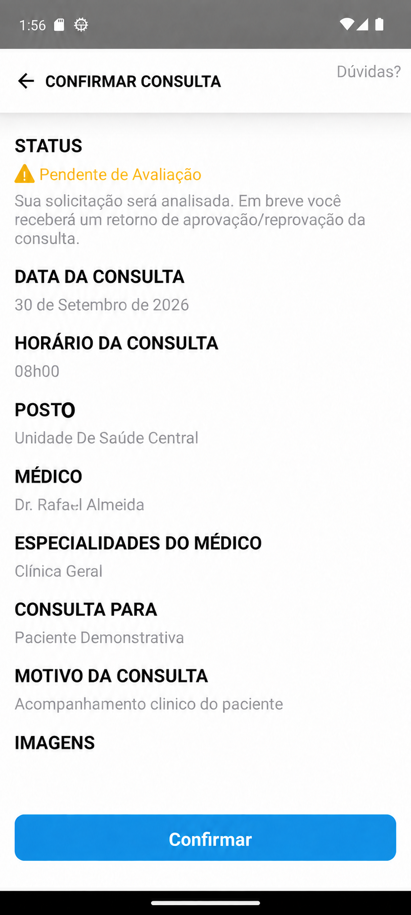 Resumo da consulta no aplicativo +Saúde