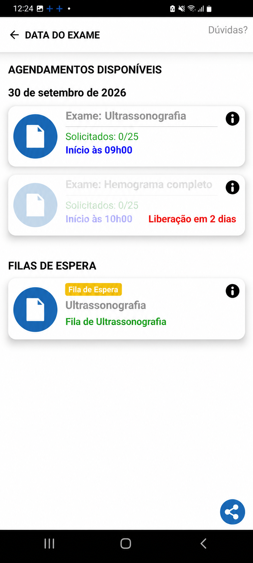 Seleção do exame no aplicativo +Saúde