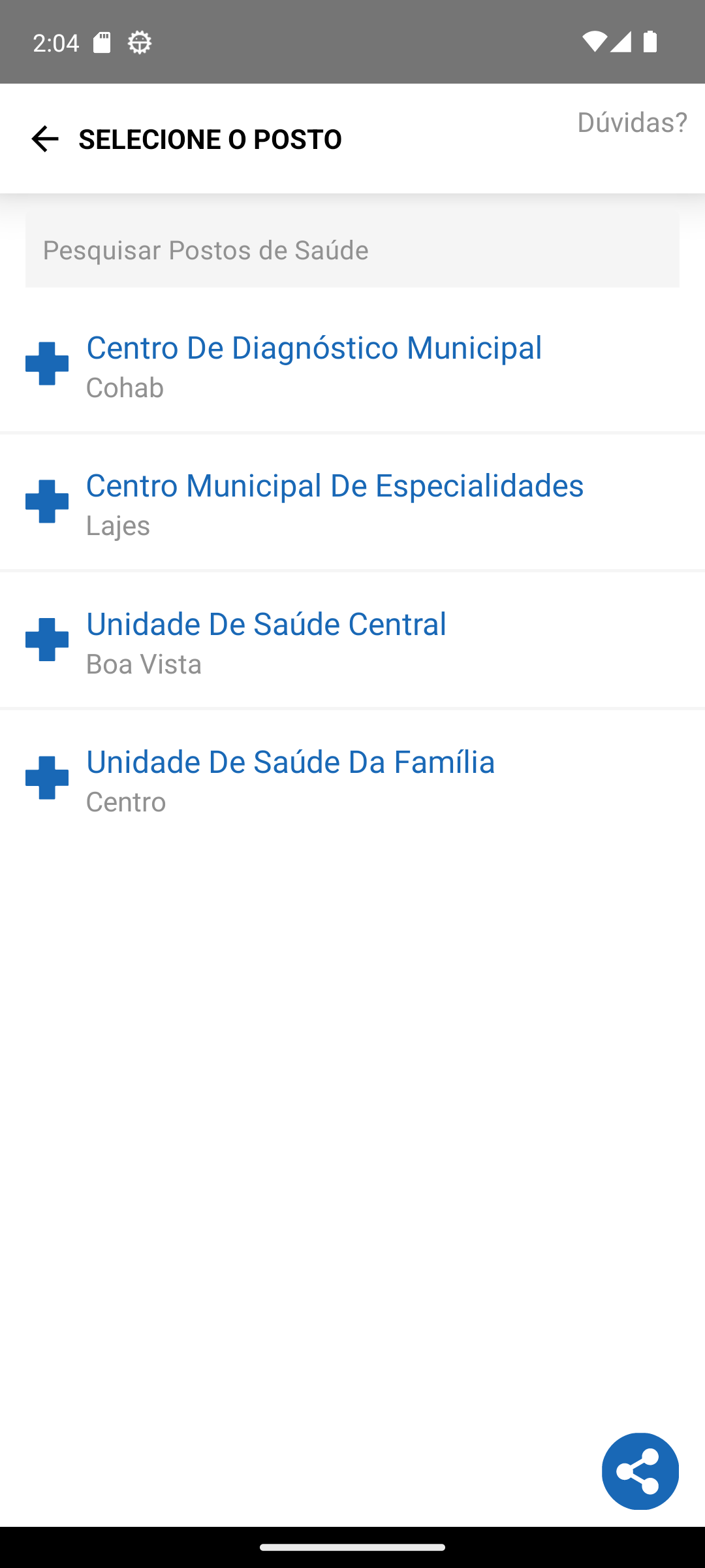 Unidade do exame no aplicativo no ambiente demonstrativo do +Saúde