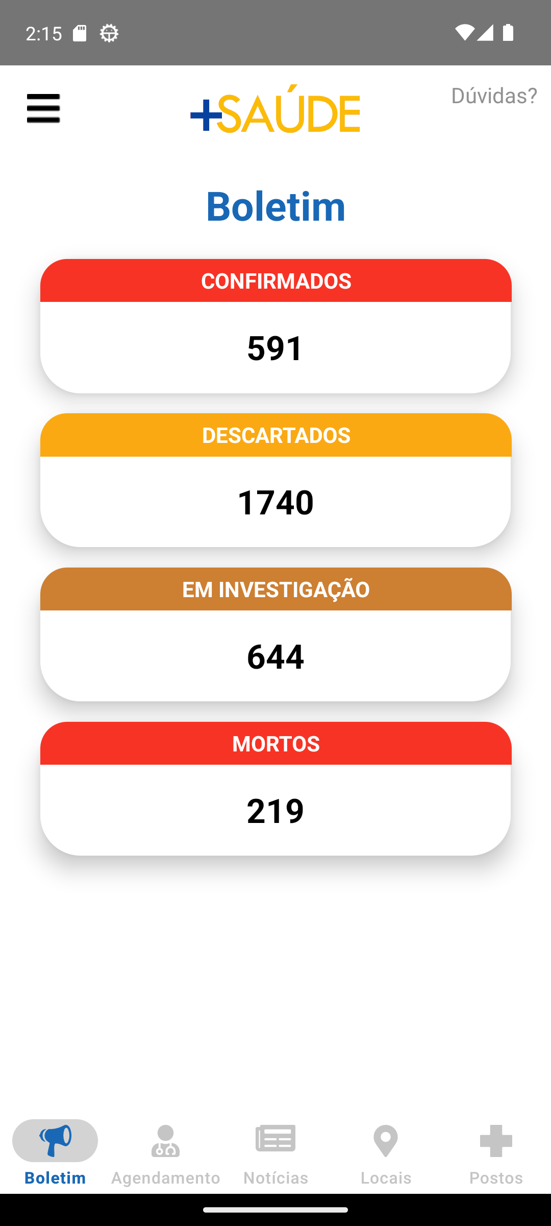 Boletim de saúde no aplicativo +Saúde