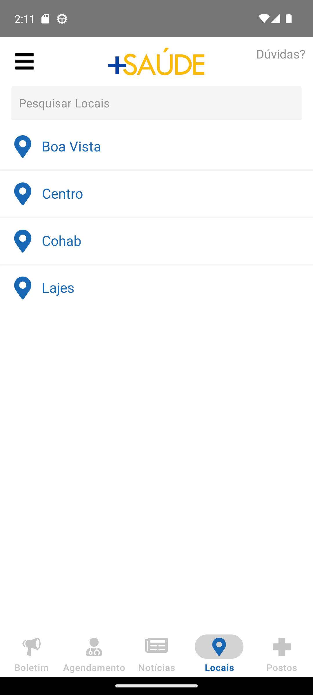 Locais públicos no aplicativo +Saúde