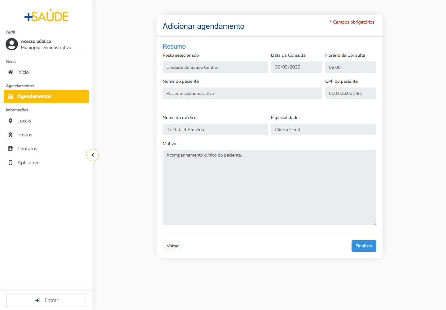 Resumo da consulta no site +Saúde
