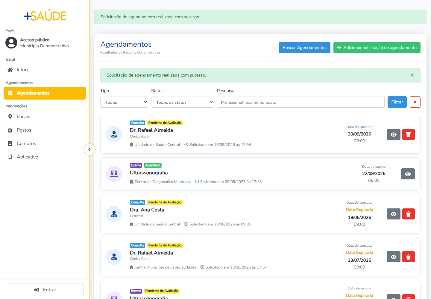 Consulta solicitada no site +Saúde