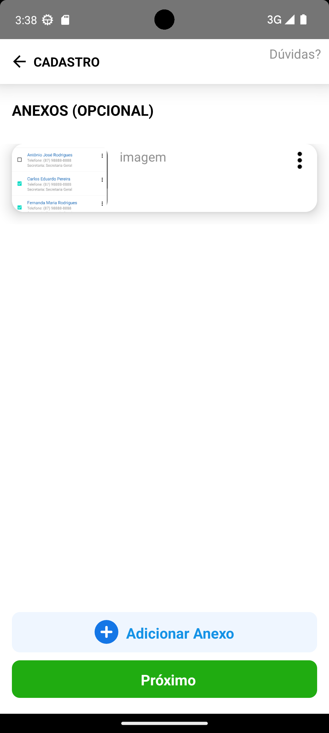 Imagens e documentos opcionais no aplicativo